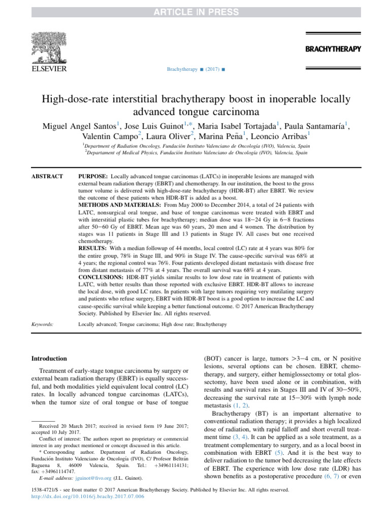 Inoperable Advanced OTSCC | PDF | Radiation Therapy | Metastasis