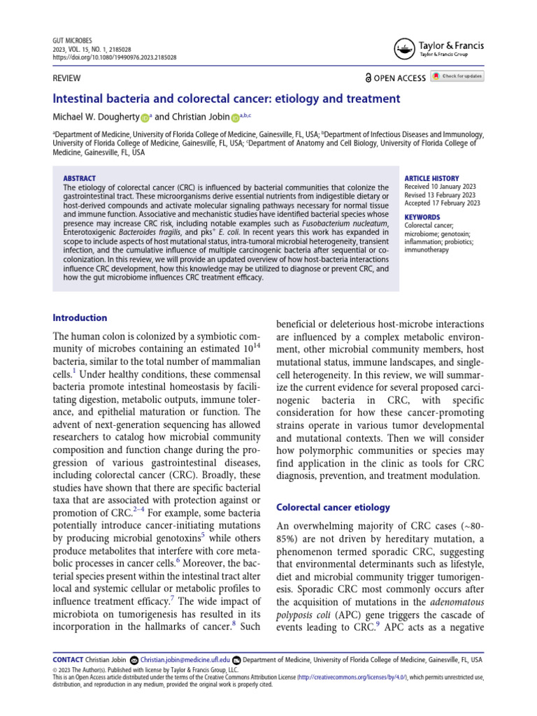 Gut Bacteria's Role in Colorectal Cancer | PDF | Carcinogenesis | Neoplasms