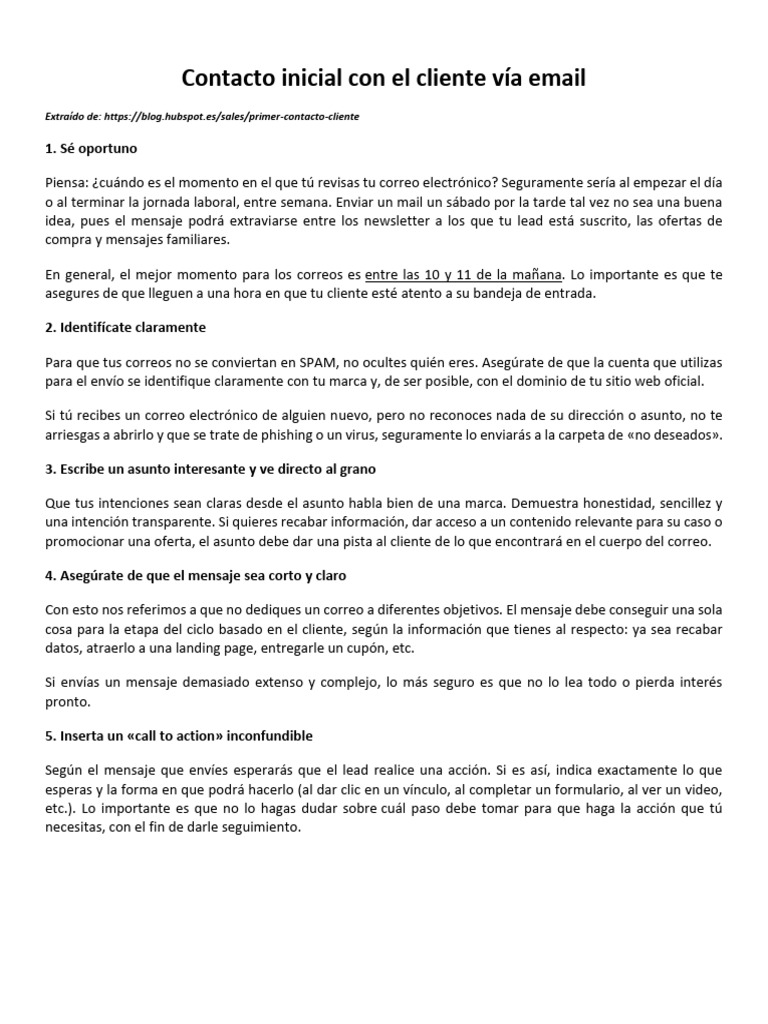 Ejemplos de contacto inicial con clientes | PDF