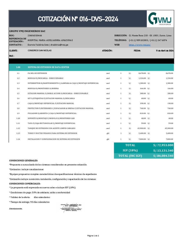 Cotización Sistema de Extinción VMJ | PDF