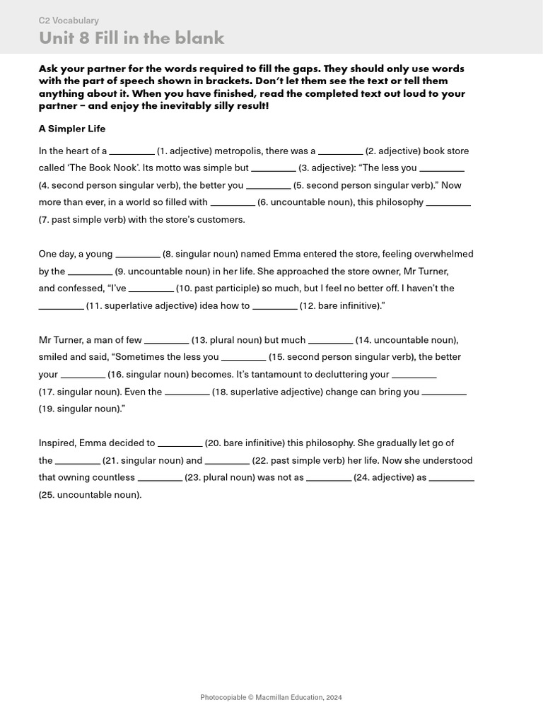 C2 Vocabulary Gap-Fill Activity | PDF | Adjective | Noun