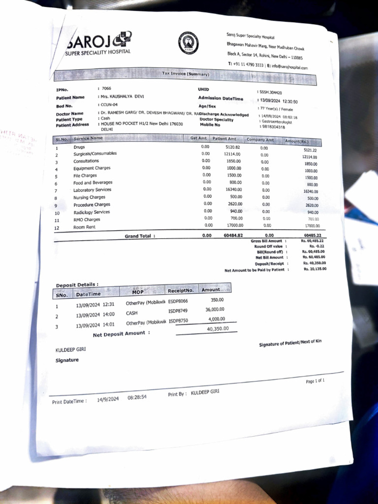Interim Bill for Mrs. Kaushalya Devi | PDF | Medicine | Medical Tests