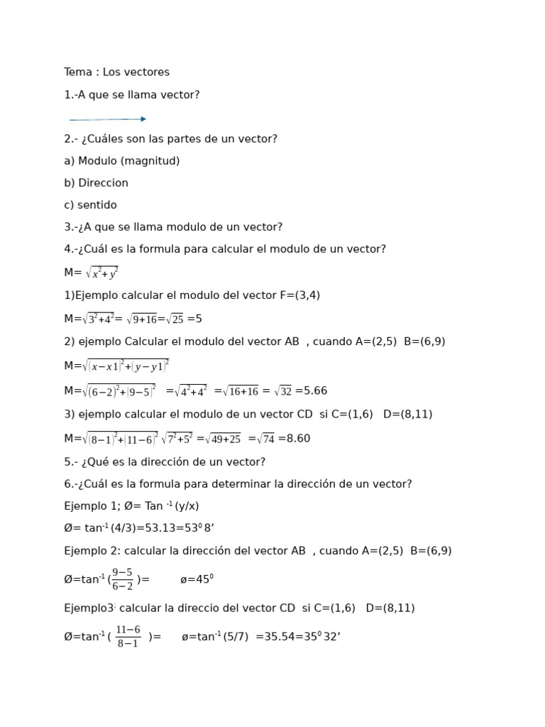 Vectores: Definición, Módulo y Dirección | PDF