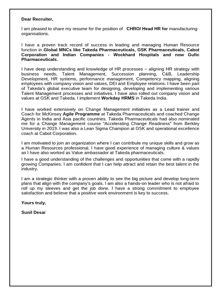 CHRO Resume for Manufacturing HR Role | PDF | Talent Management ...