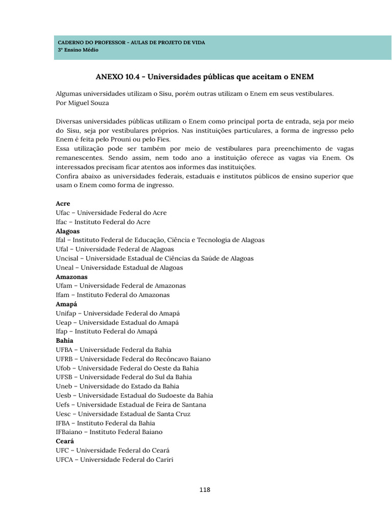 Universidades que Aceitam ENEM 2023 | PDF | Brasil | Ensino Superior