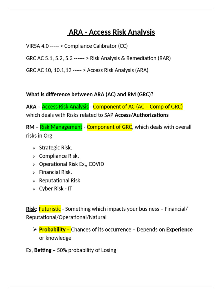 Access Risk Analysis in SAP GRC | PDF | Risk | Risk Management