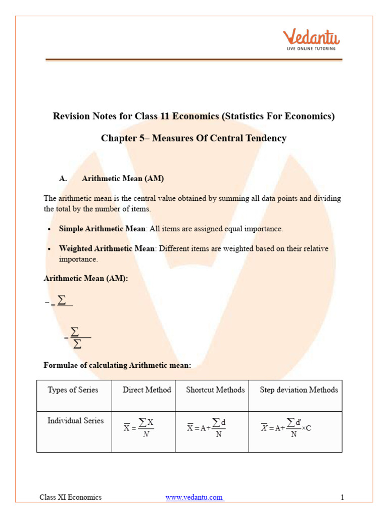 CBSE Class 11 Chapter 5 Measures of Central Tendency Notes FREE PDF ...