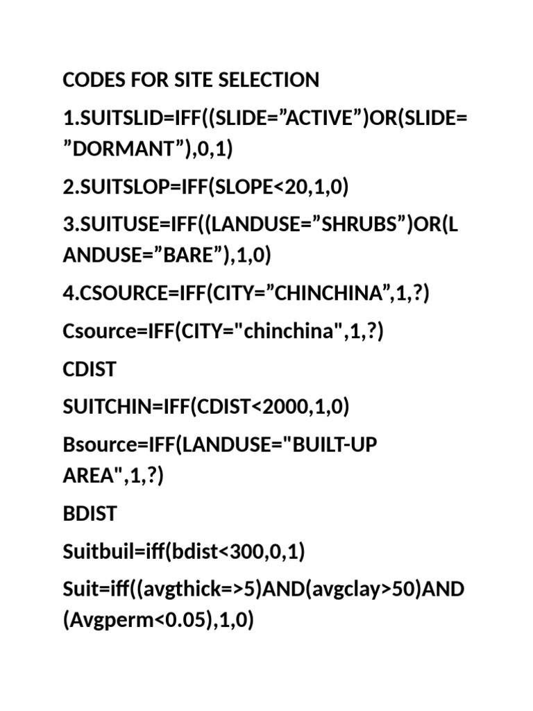 Codes for Site Selection | PDF