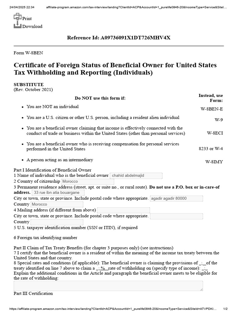 Certificate of Foreign Status of Beneficial Owner For United States Tax ...