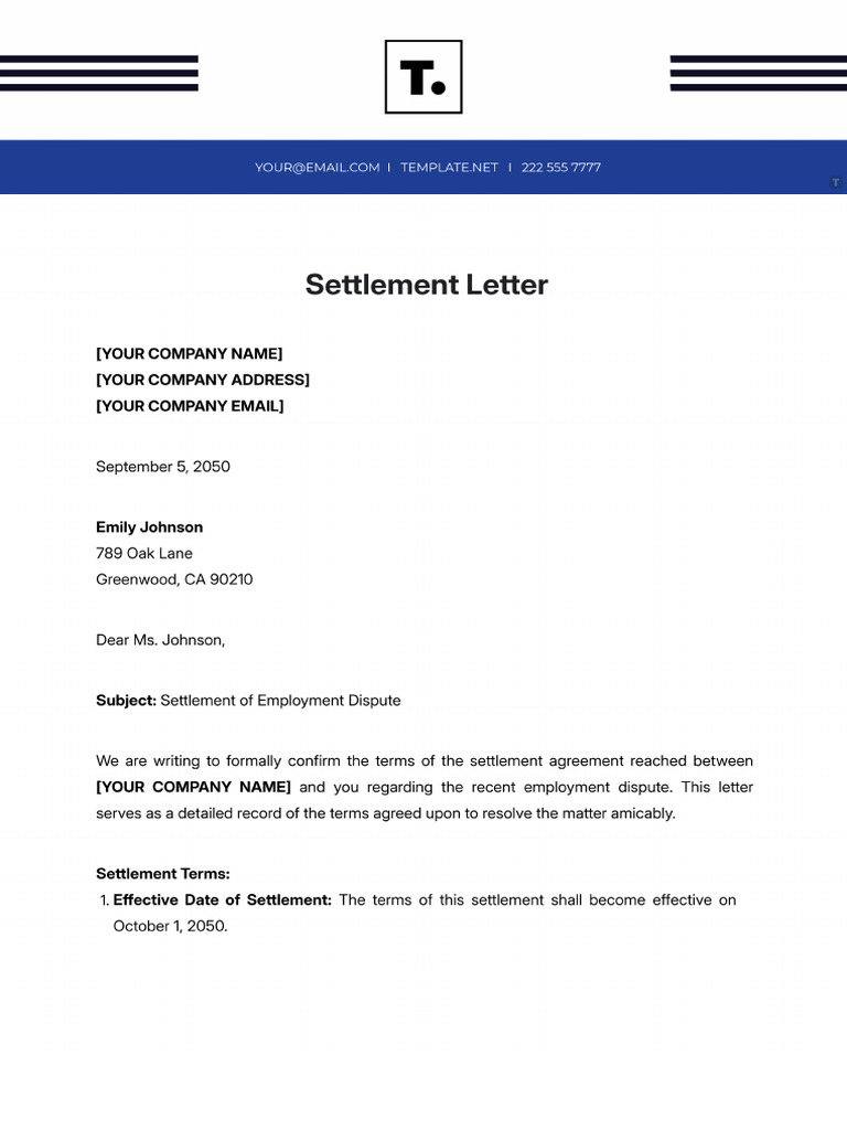 Settlement Letter Template | PDF