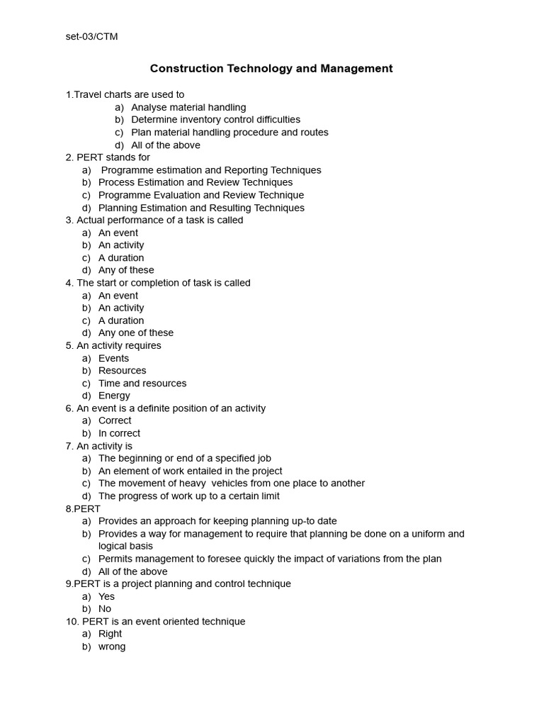 Construction Management Techniques Quiz | PDF