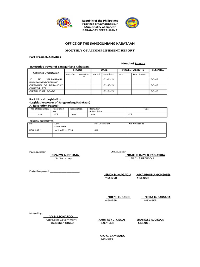 SK Accomplishment Report: Jan-Mar 2024 | PDF | Youth | Youth Organizations