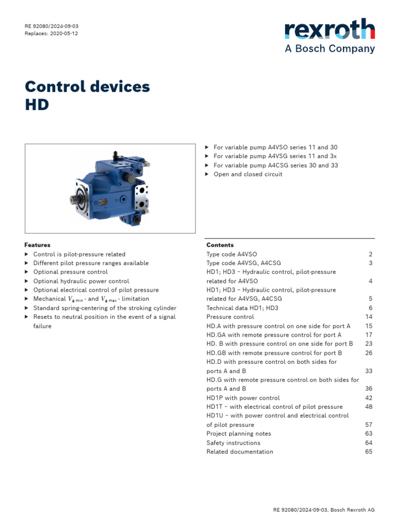 Comando HD A4VSG A4VSo A4CSG | PDF | Pump | Mechanical Engineering