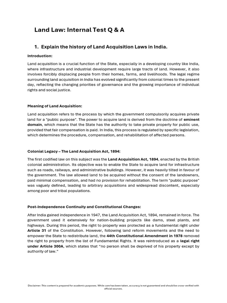 Land Acquisition Laws in India Explained | PDF | Eminent Domain | Justice