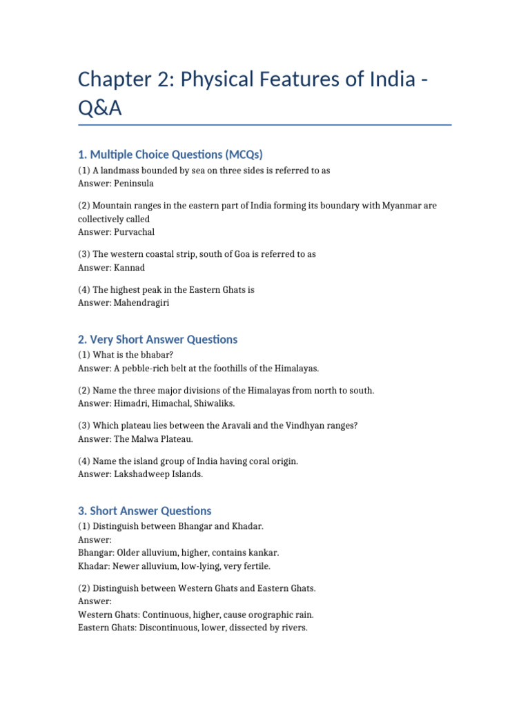 Physical Features of India QA | PDF
