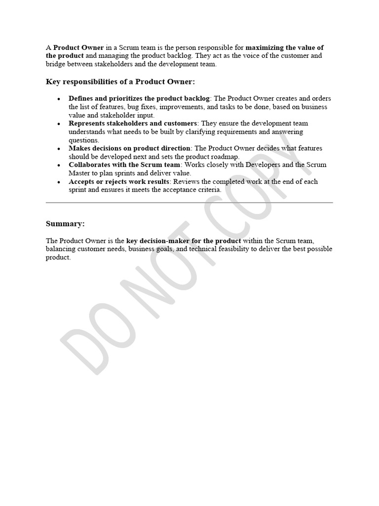 Product Owner Roles and Responsibilities | PDF