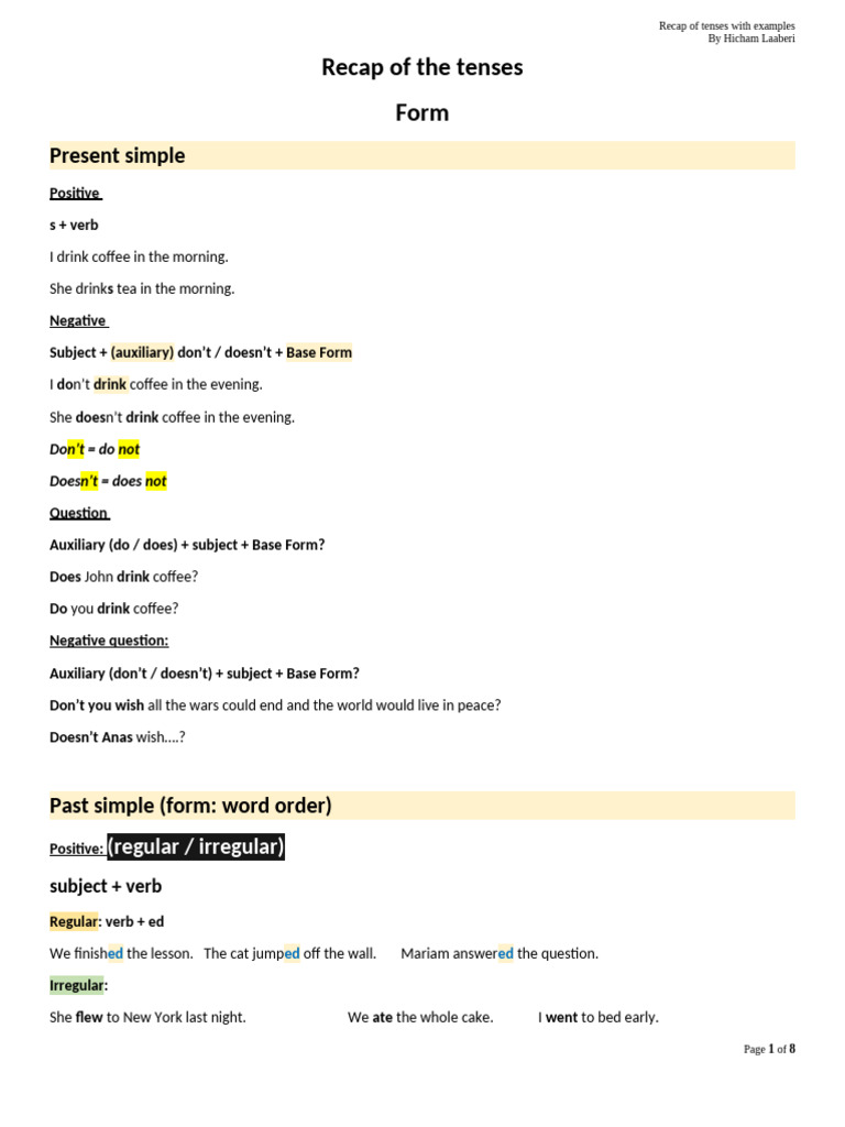 Recap of The Tenses To Be Posted Online 1 | PDF | Verb | Grammatical Tense