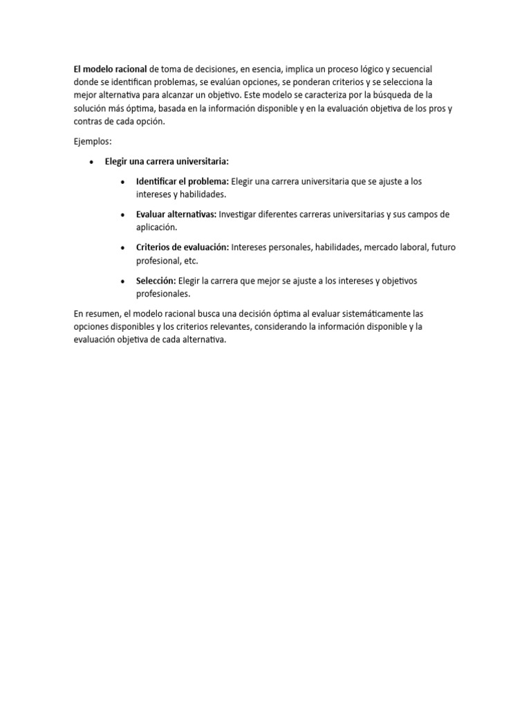 Modelo Racional en Toma de Decisiones | PDF