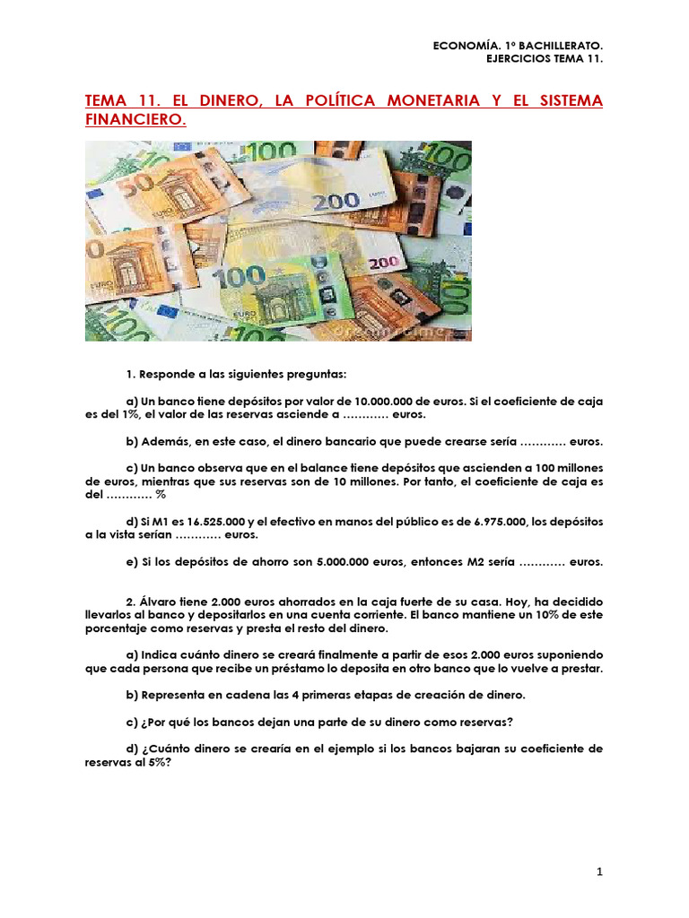 Ejercicios de Economía: Dinero y Banca | PDF | La política monetaria ...