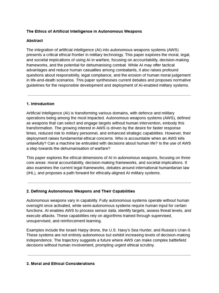 The Ethics of Artificial Intelligence in Autonomous Weapons | PDF ...