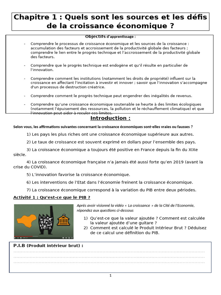 Sources et défis de la croissance économique | PDF | Croissance ...