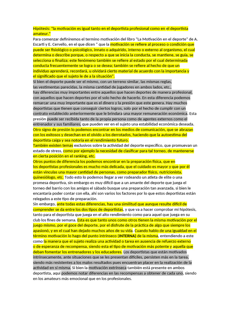 Motivación en Deportistas: Amateurs vs. Profesionales | PDF ...