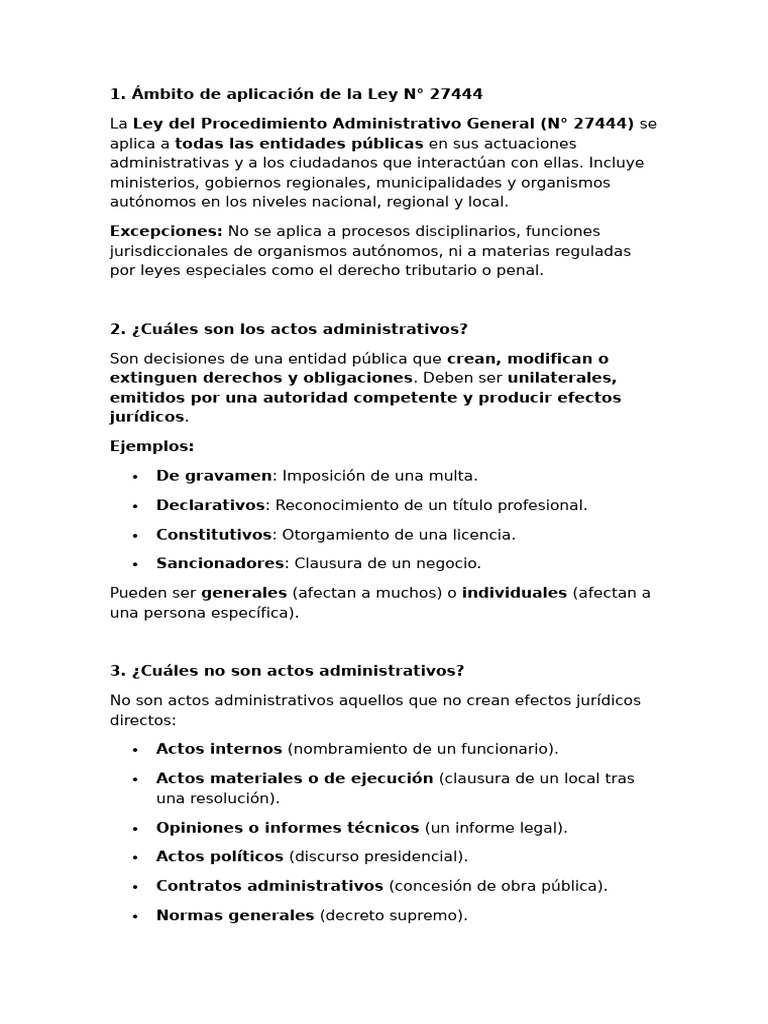 Ley N° 27444: Actos Administrativos y Ámbito | PDF
