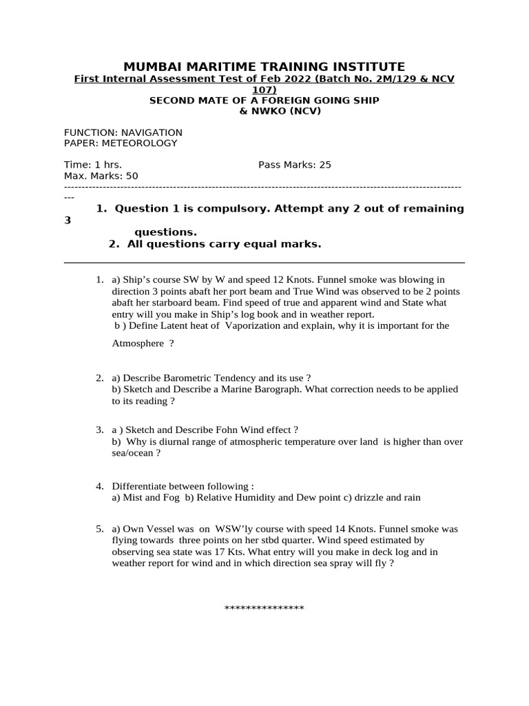 2nd Mate Navigation Assessment Mumbai | PDF
