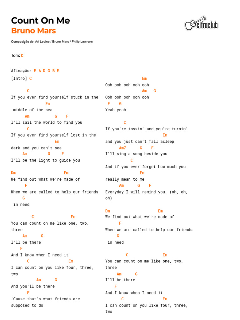 Count on Me - Bruno Mars Lyrics | PDF | Songs Written | American Musicians