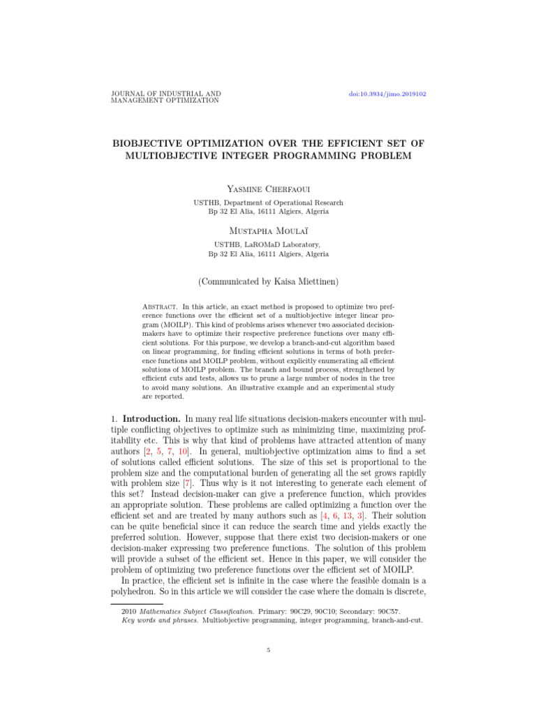 Biobjective Robust Optimization Over The | PDF | Function (Mathematics ...