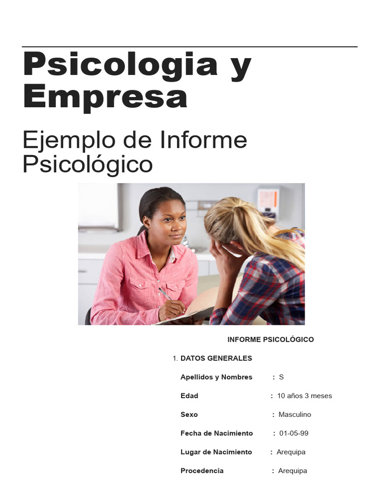 Informe Psicológico de Niño Problemático | PDF | Las emociones ...