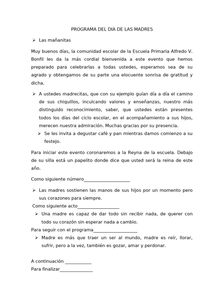 Nuevo Programa Del Dia de Las Madres | PDF