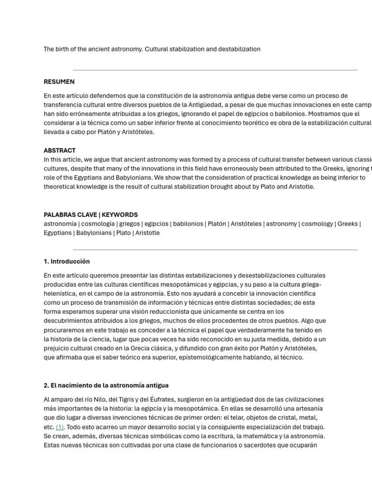 Orígenes de la Astronomía Antigua | PDF | Platón | Pitágoras