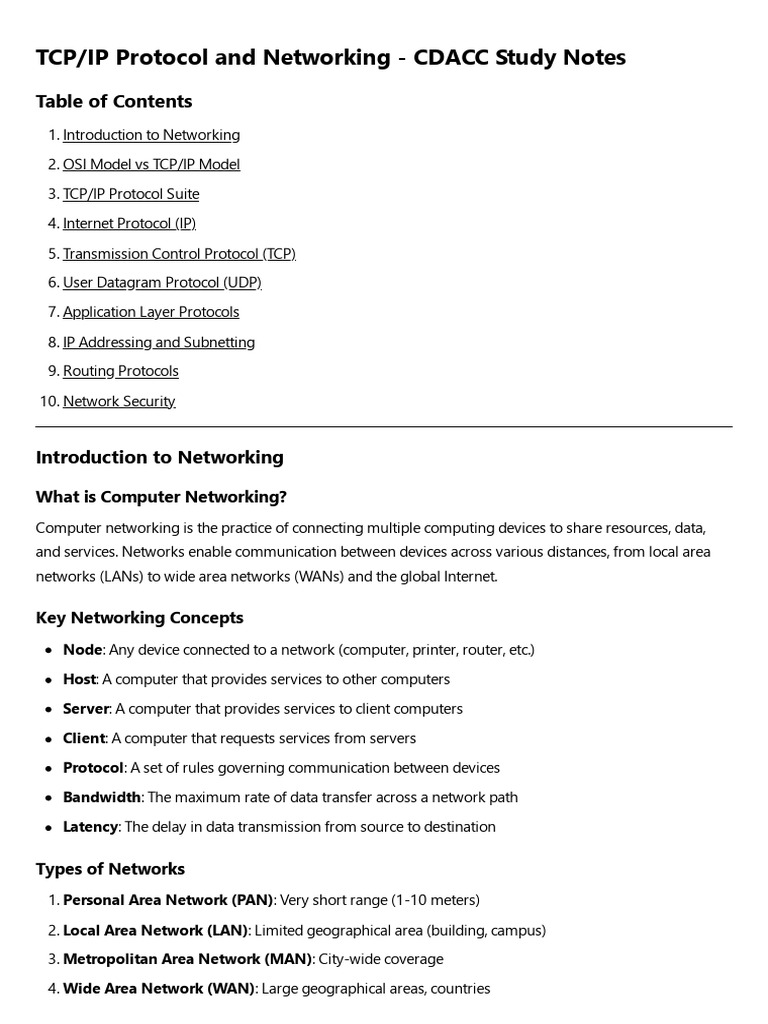 CDACC TCP/IP Networking Study Notes | PDF | Computer Network ...