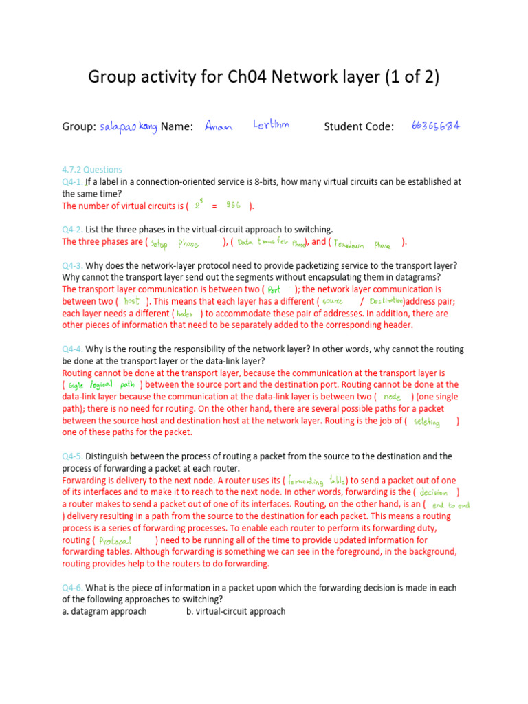 Group Activity For Chapter 04 Network Layer (Questions-Blank Ver.) (1 ...