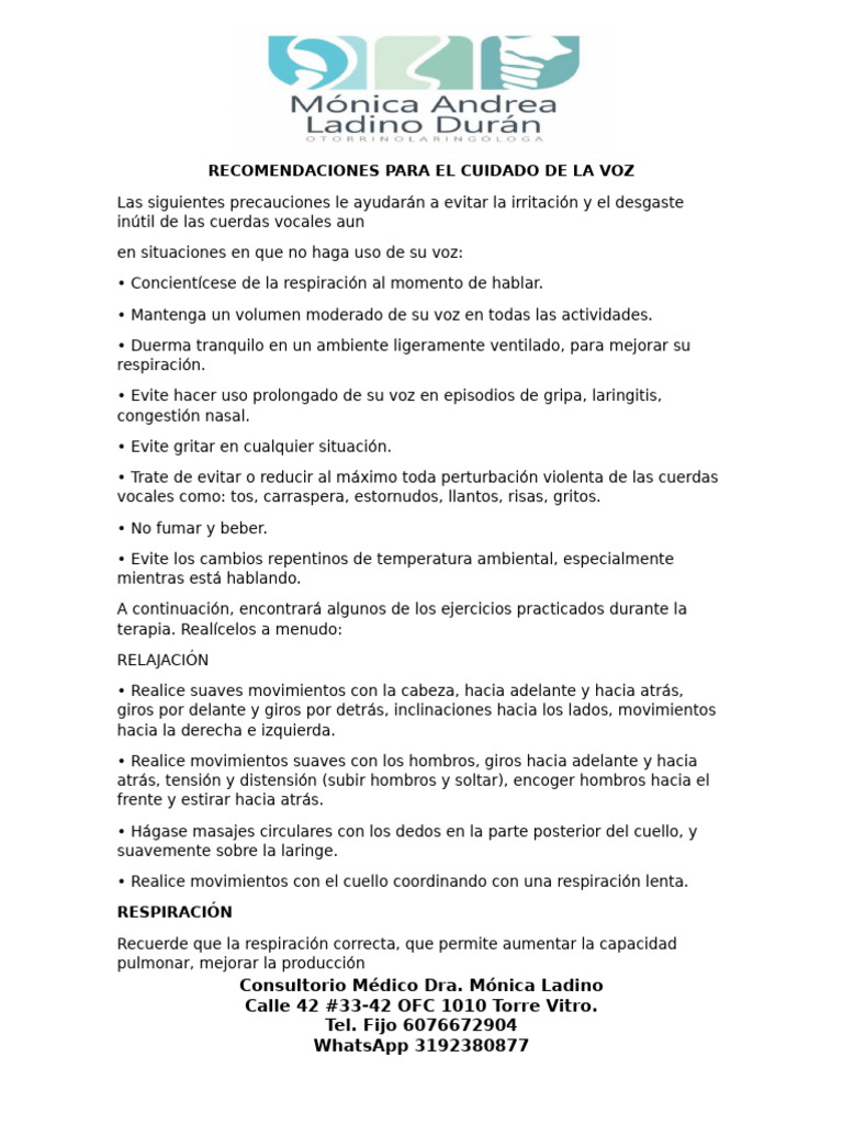 Recomendaciones para El Cuidado de La Voz | PDF | Respiración