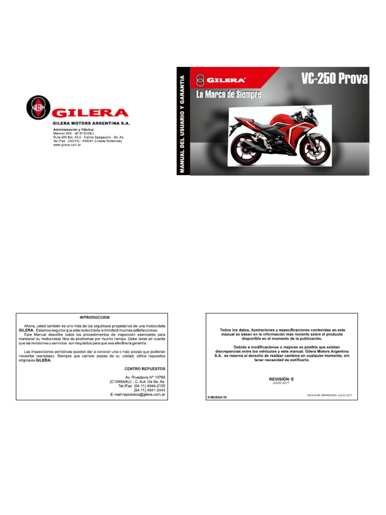 Gilera VC 250: Guía de Uso y Mantenimiento | PDF