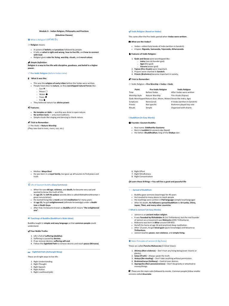 ITCS Unit 3 Edushine Classes Easy Notes | PDF | Vedas | Bhakti