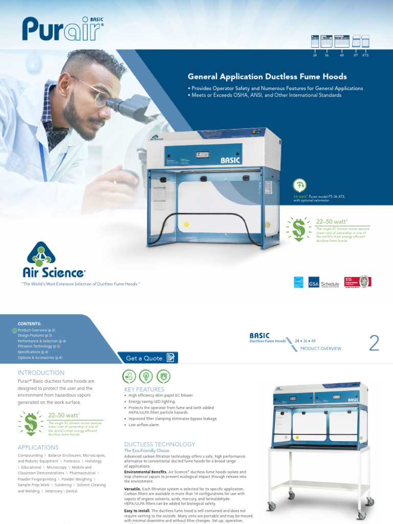 Purair Basic Ductless Fume Hoods | PDF | Filtration