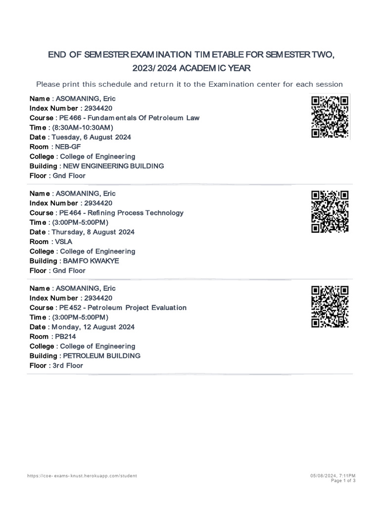 2024 Semester Two Exam Timetable | PDF