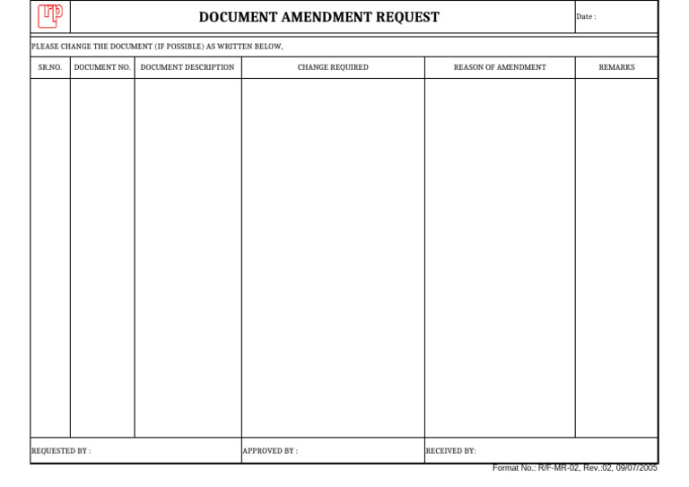 R-F-MR-02 DOCUMENT AMENDMENT REQUEST Rev. 00, 09.07.2005 | PDF