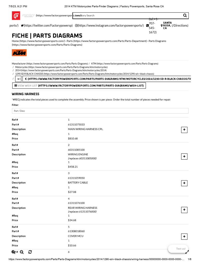 Image showcasing 2014 KTM Electrical Harness Parts | PDF | Equipment | Electronics