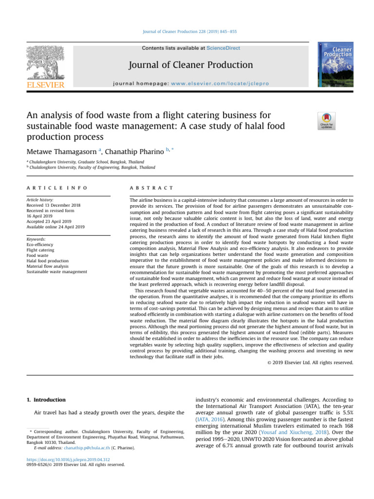 An Analysis of Food Waste From A Flight Catering Business | PDF | Waste ...