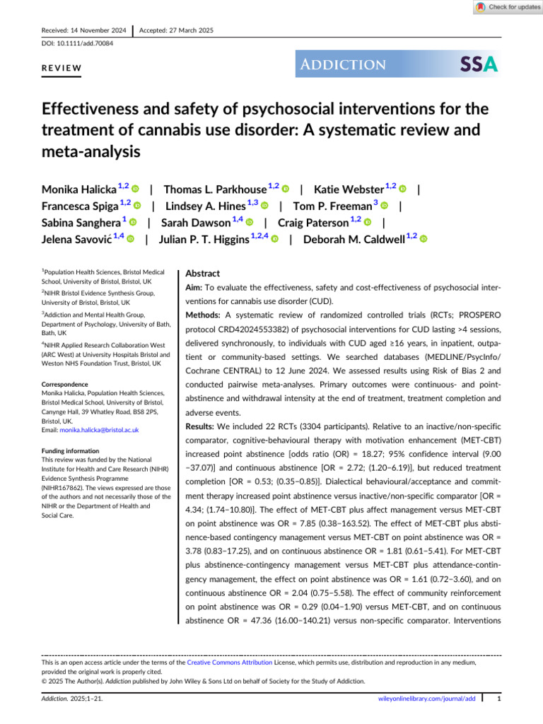 Addiction - 2025 - Halicka - Effectiveness and safety of psychosocial ...