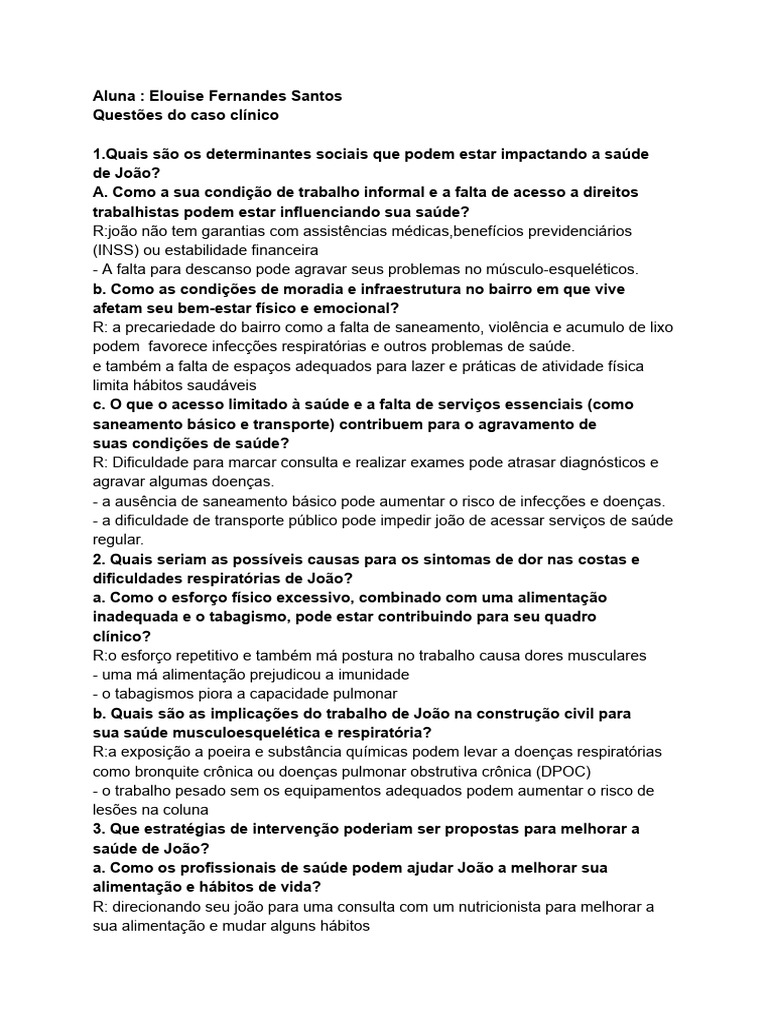 Determinantes Sociais da Saúde de João | PDF | Doença de obstrução ...