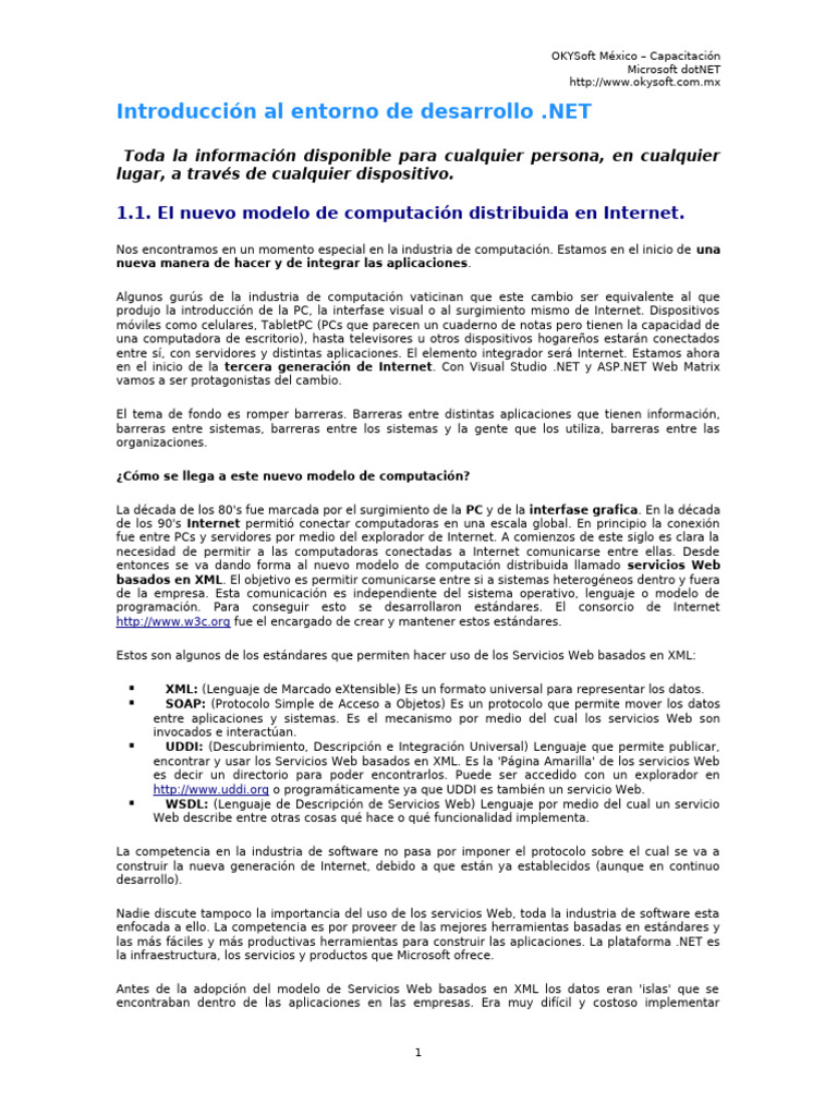 Capacitación en Microsoft .NET y Servicios Web | PDF | .NET Framework ...