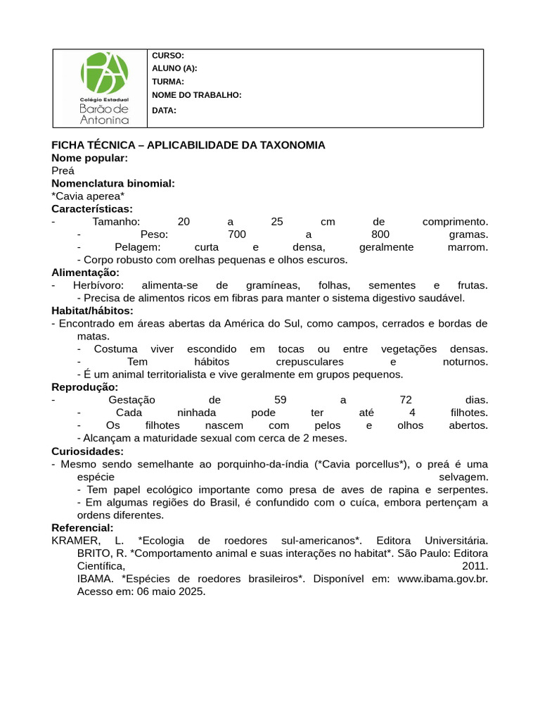 Características e Habitat do Preá | PDF