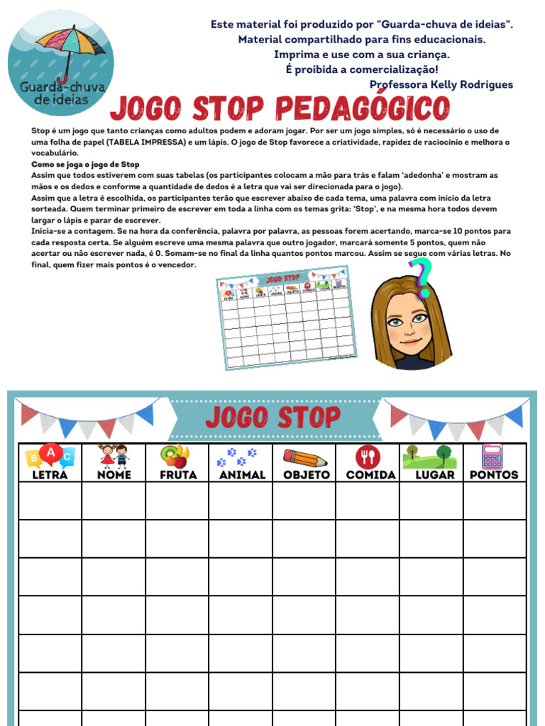 Jogo Stop: Guia Prático para Crianças | PDF