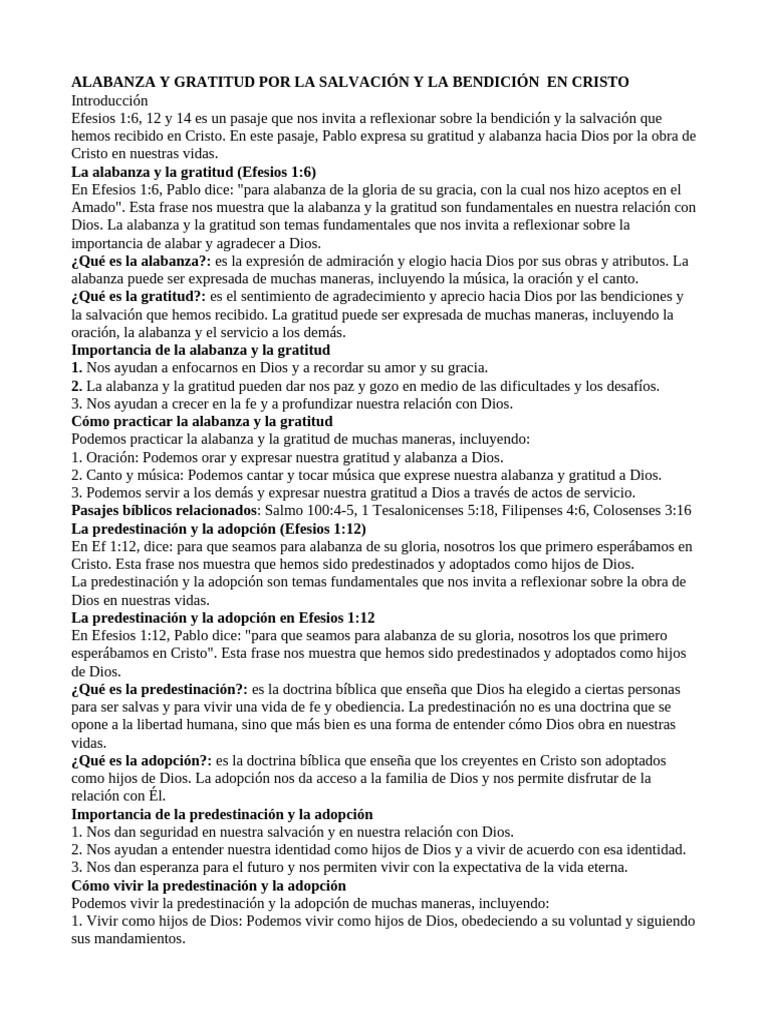 Alabanza y Gratitud Por La Salvación y La Bendición en Cristo | PDF ...