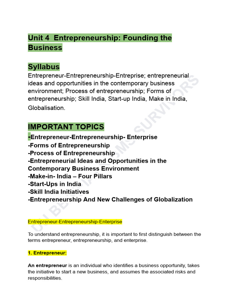 Business Organisation (General Elective Subject) CH 4 and 5 Notes | PDF ...